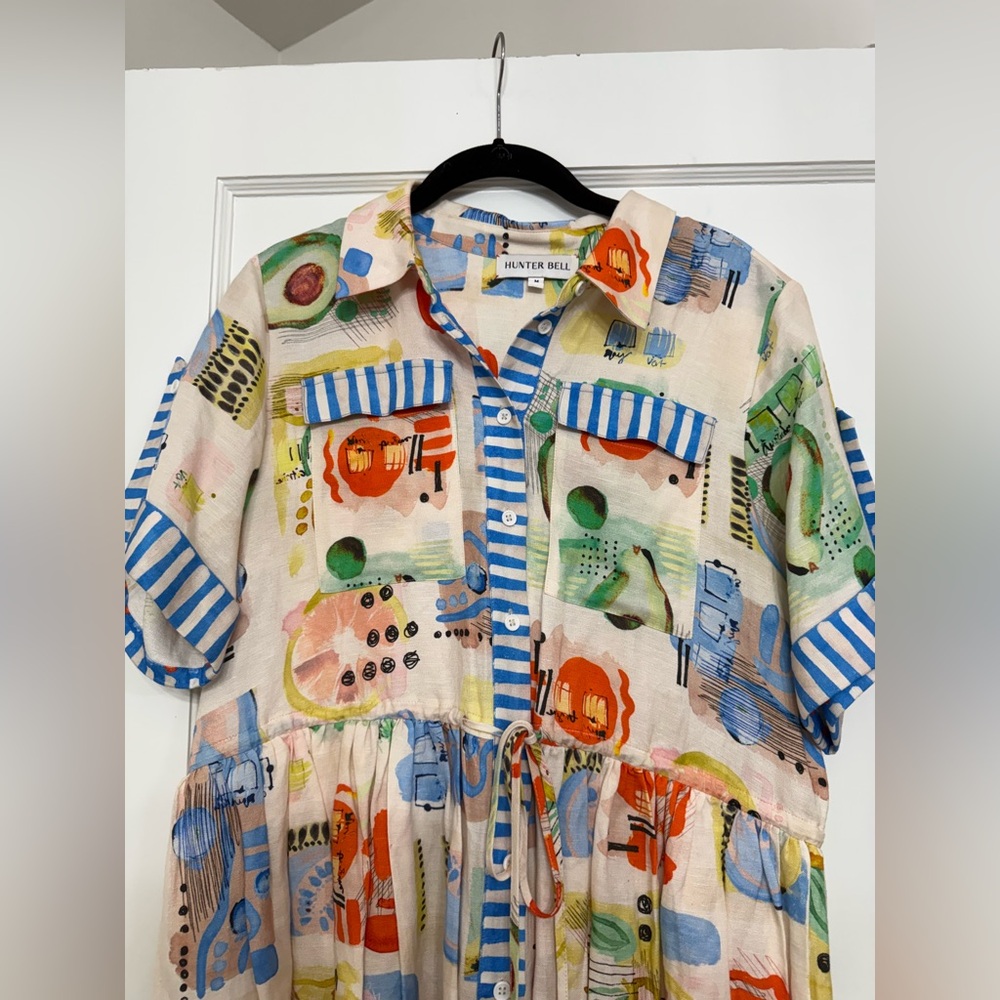HUNTER BELL Multicolor Printed Cotton Mini Dress with Blue Trim - Picture 5 of 10